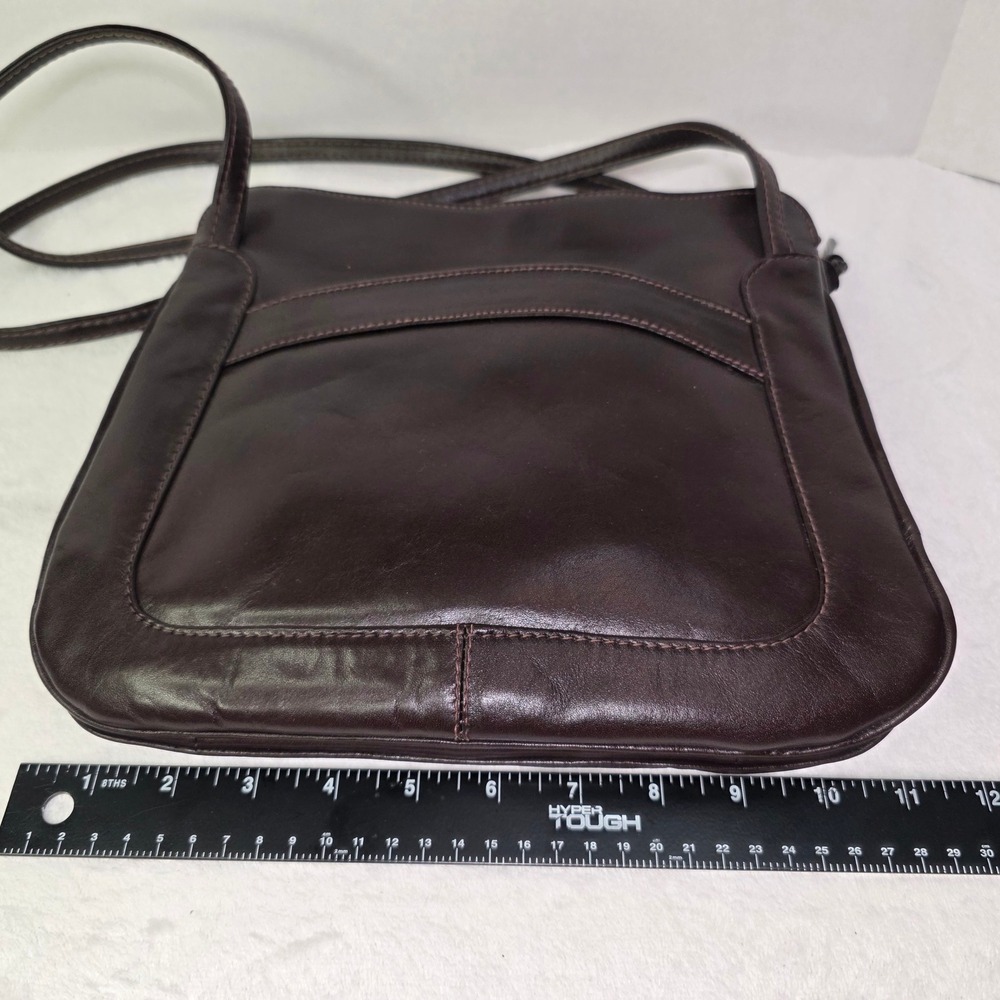 Macy's Vintage Dark Brown Genuine Leather Shoulder Bag Made in Uruguay Zip Top - Picture 9 of 14